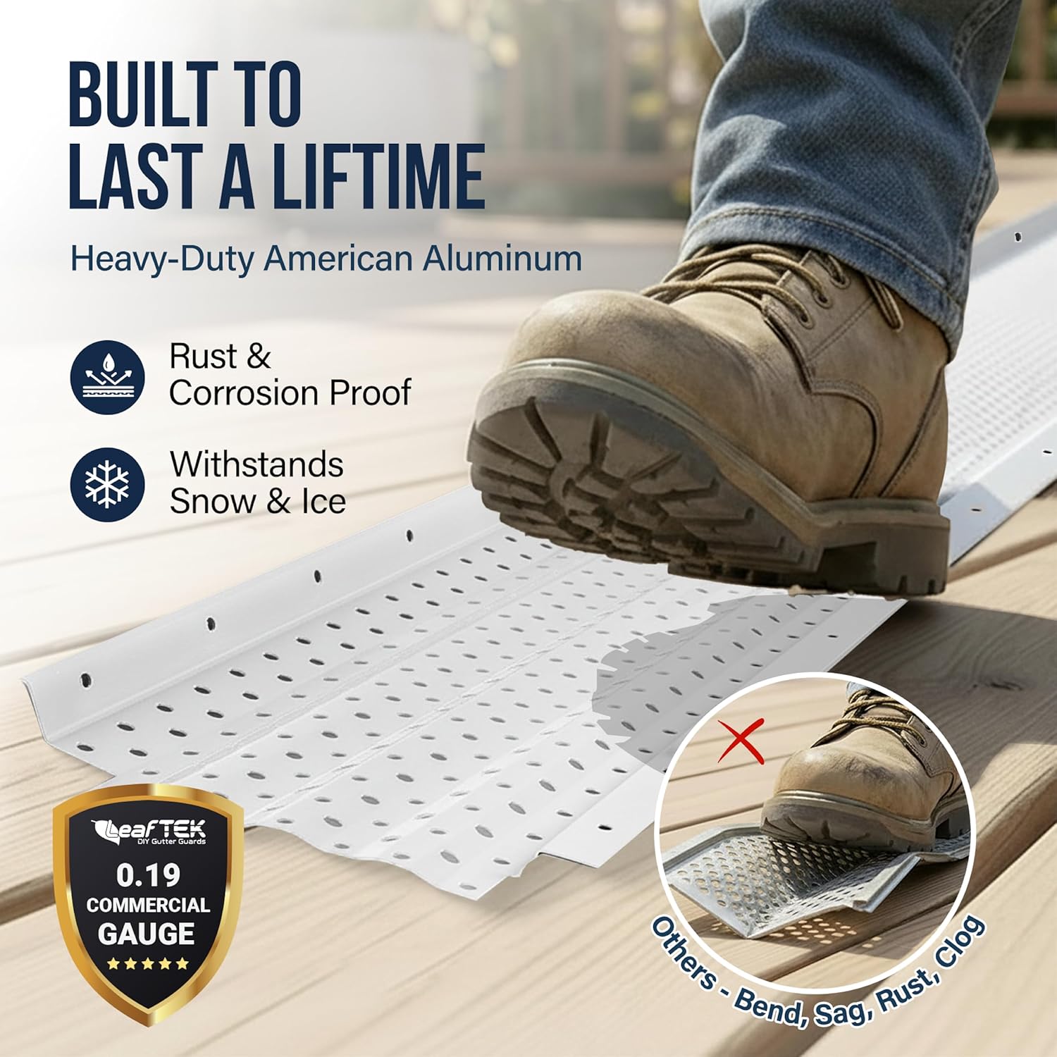 LeafTEK Heavy-Duty Aluminum Gutter Guard System 200 FT – Contractor-Trusted Leaf & Debris Protection – DIY Install Kit with Screws & Driver – Made in USA – Fits 5” Residential Rain Gutters (Black) 5 Inch - 200 Feet Black